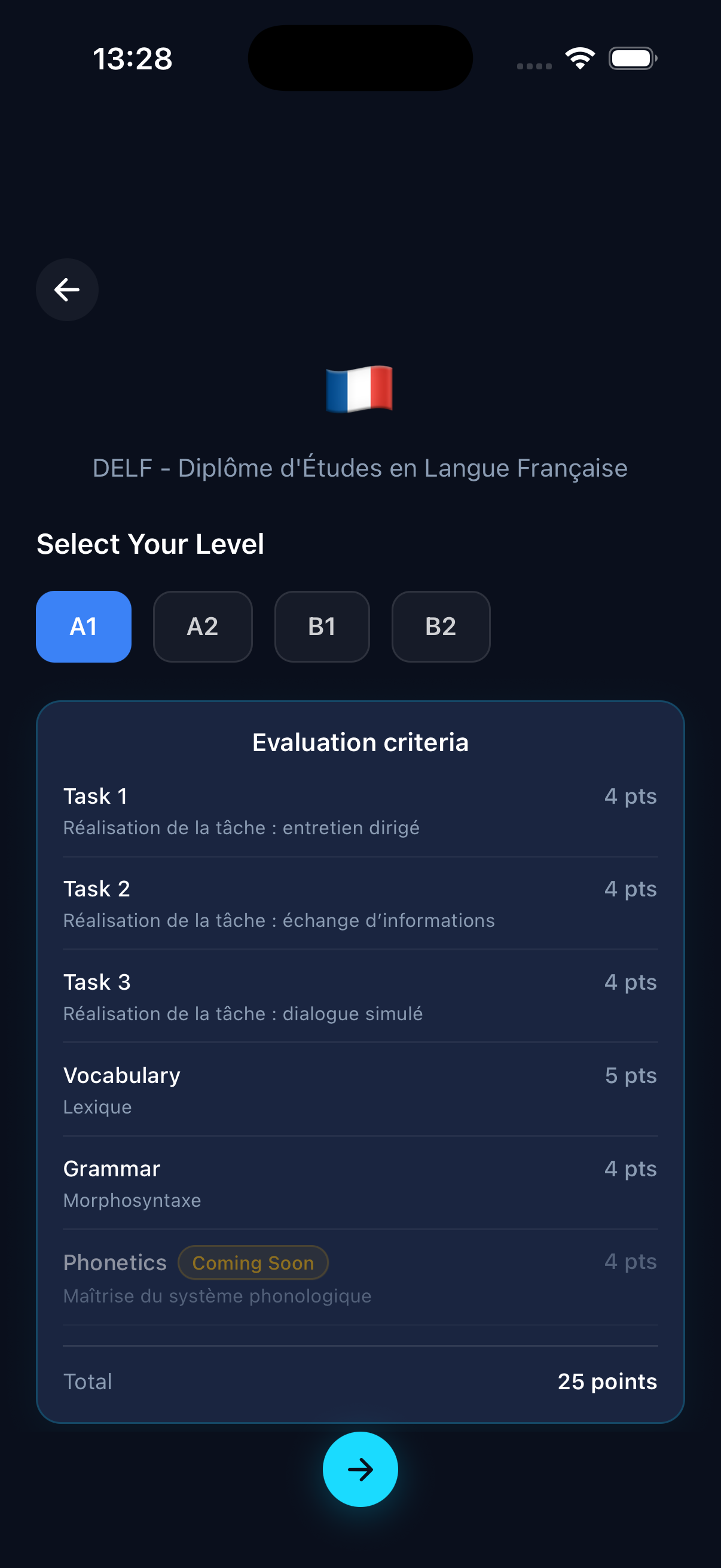 Choose your level in OralPrep